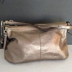 Coach gold leather shoulder bag & stagecoach charm